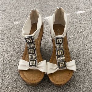 White Rhinestone Wedge Sandals